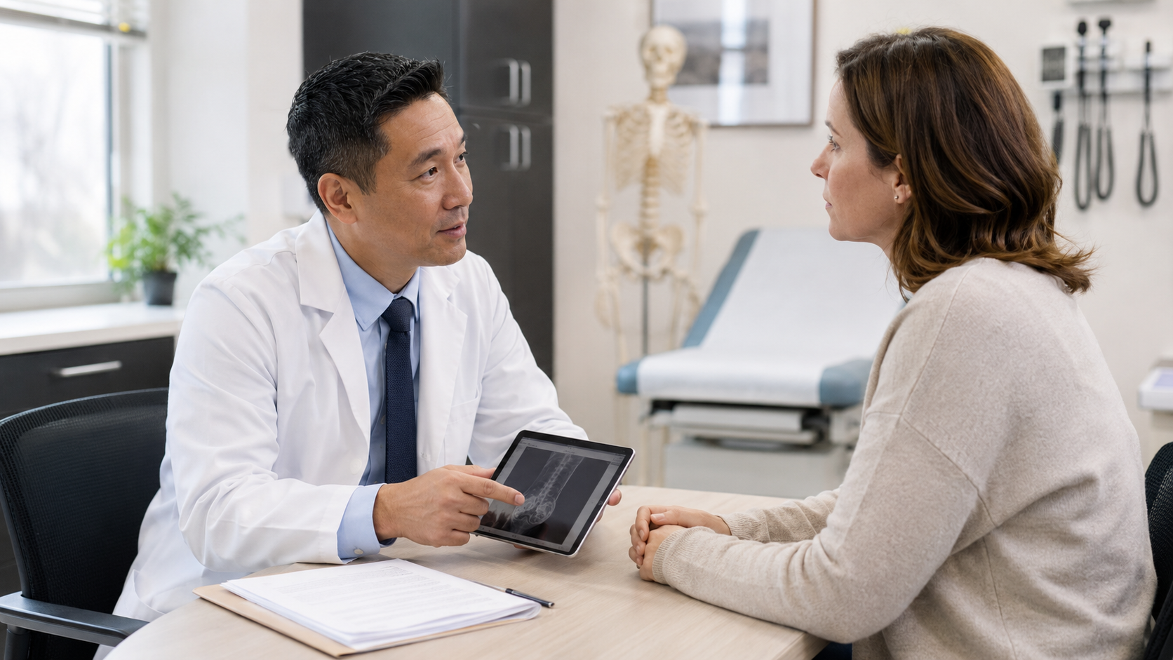 Cleveland physician reviews medical imaging with a patient during a private consultation.