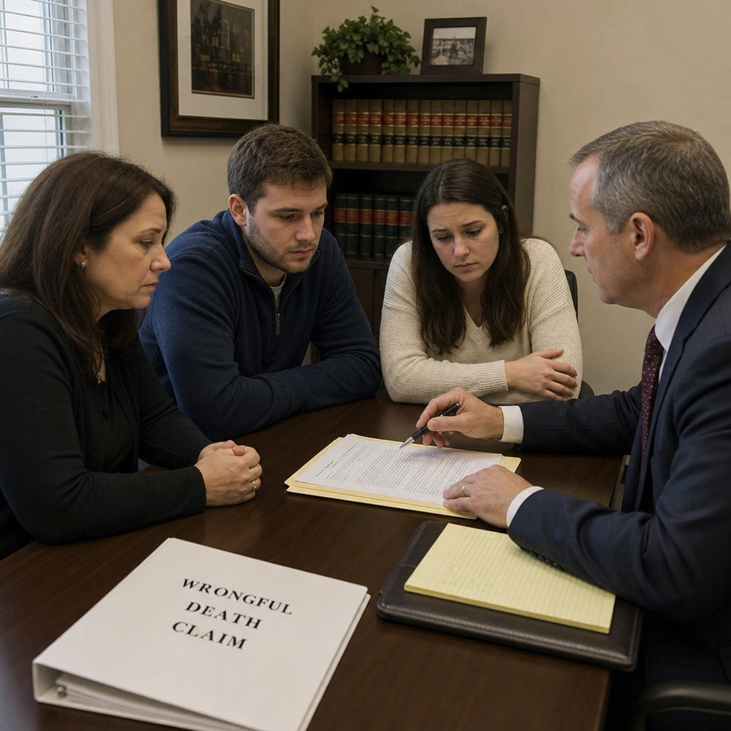 Cleveland wrongful death attorney from Buckeye Law Group meeting with grieving family members to review a wrongful death claim and discuss their legal options in Ohio.
